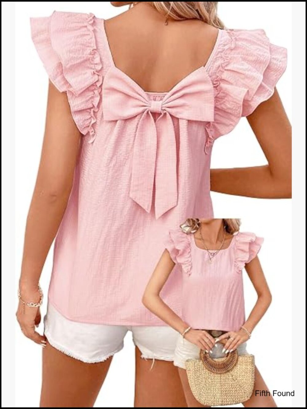 Ruffle Sleeve Babydoll Blouse Bow Tie Back Chiffon Top